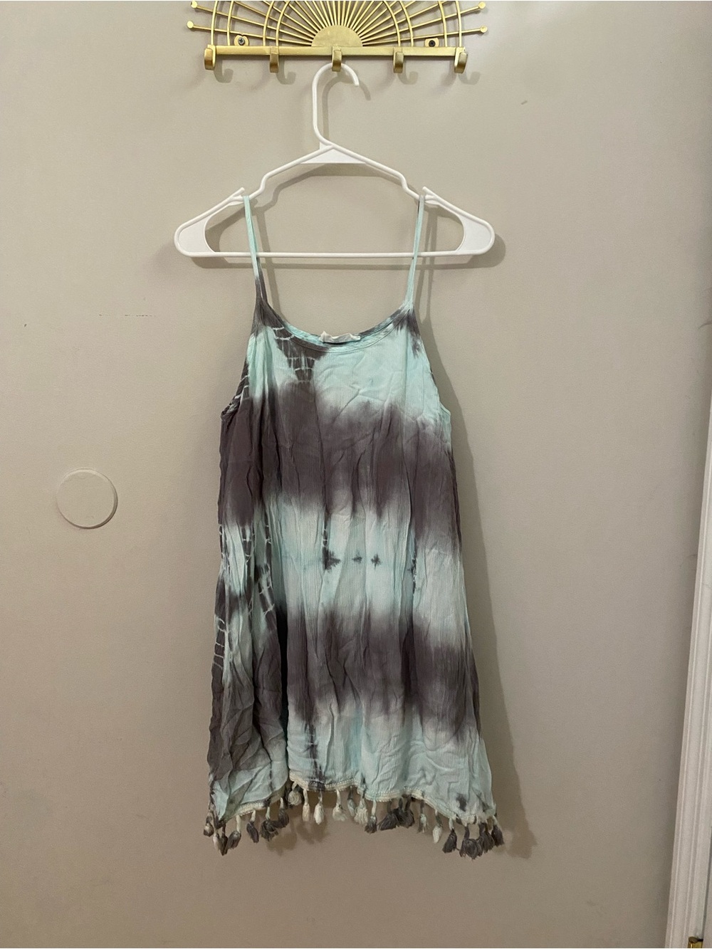 Peach Love California Mint & Gray Tie-Dye Spaghetti Strap Dress